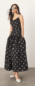 ASOS EDITION Drawstring Detail Midi Dress with Dropped Waist in Spot Print